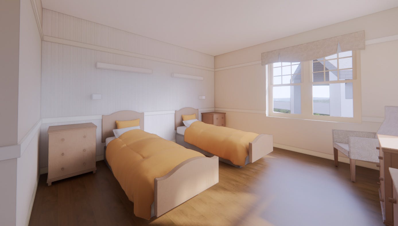 Rendering of a double occupancy bed room